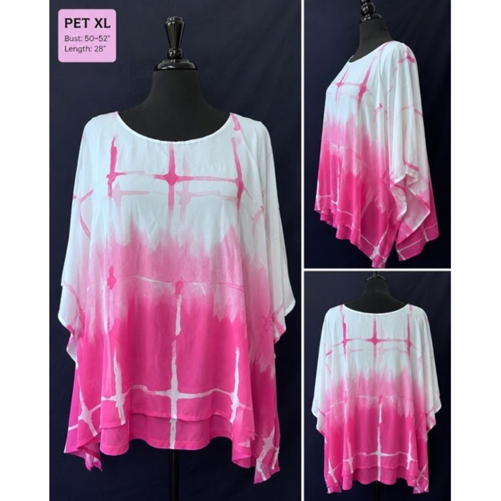 JM Collection Petite XL Pink White Dip Dye Kaftan Blouse Tropic Breeze